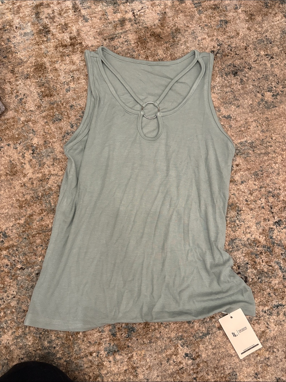 Sleeveless Sage Green Ring-Detail Tank Top small